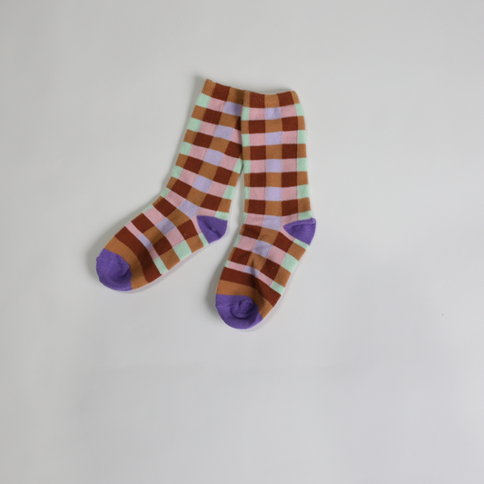 チェック柄 ソックス パープル / check socks purple (こども服) - kids clothes shop GUZUGUZU